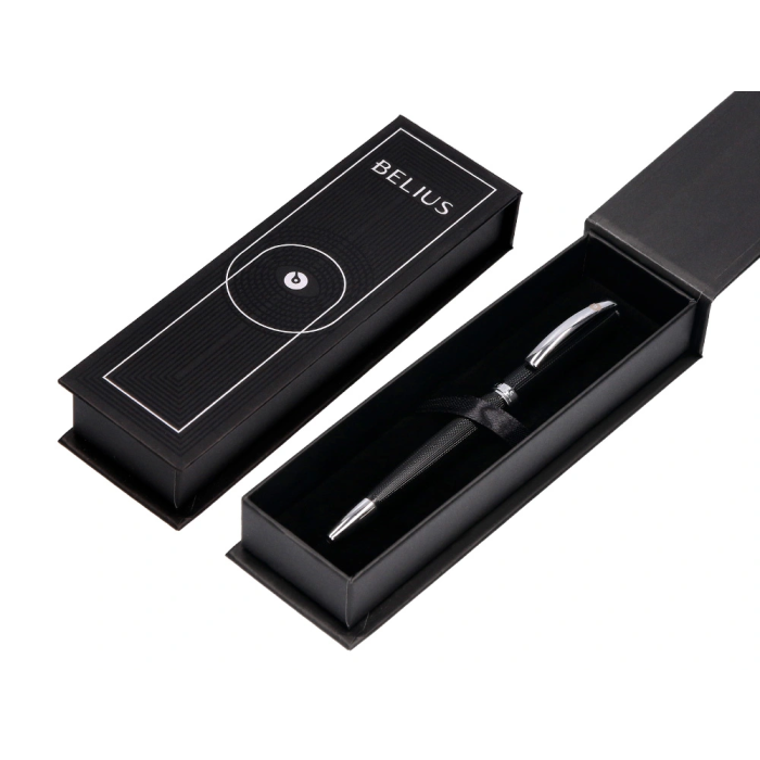 Belius Roller Turbo Aluminio Textura Punteada Negro y Plateado Tinta Azul Caja de Diseño 0.7mm 4