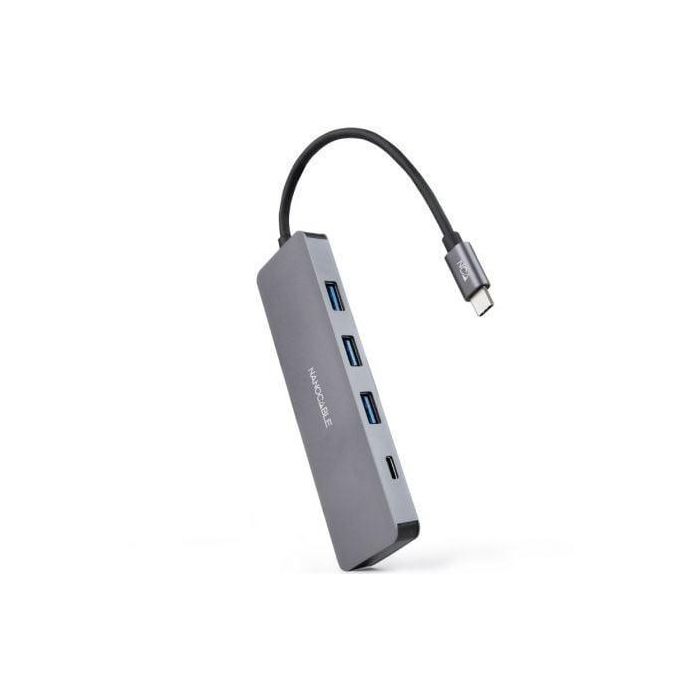 Nanocable 10.16.4409 Hub USB-C 4 puertos (3 USB-A 3.0, 1 USB-C) Gris, Aluminio, 5Gbps, 10cm, Compatible Windows, MacOS, Linux