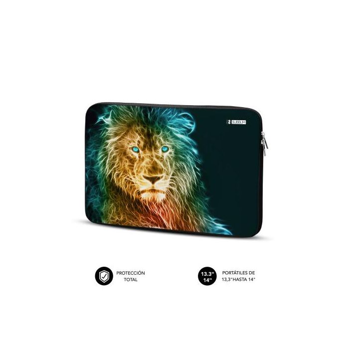 SUBBLIM Funda Ordenador Portátil Neopreno Trendy Sleeve Neo Lion 13.3-14" Slim Protección 3mm para MacBook, HP, Dell, Lenovo 1