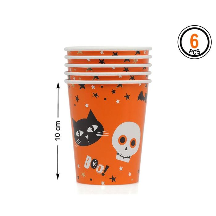 Pack 6 Vasos Halloween Naranja 10 cm para Fiestas Infantiles