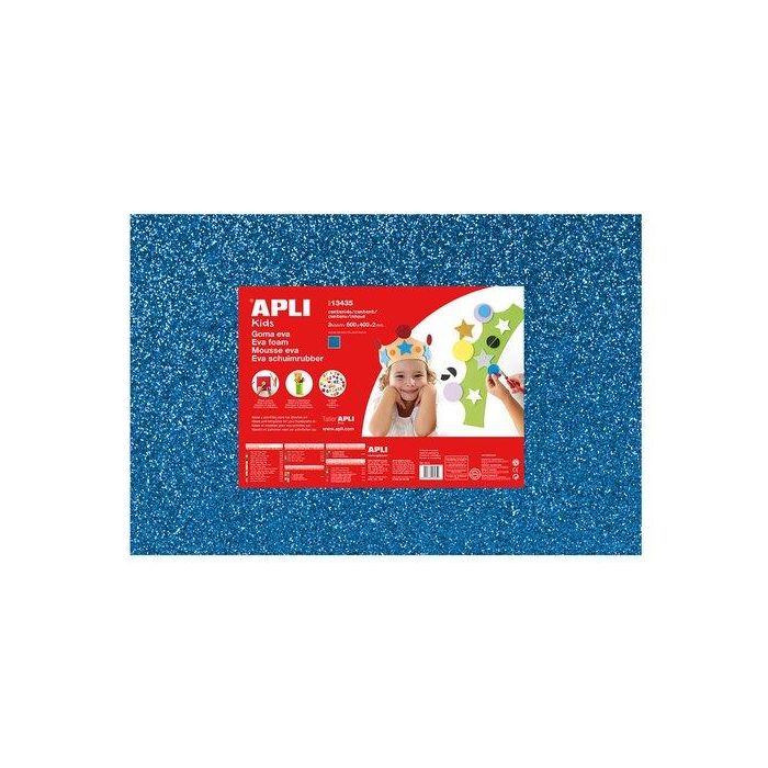 Goma Eva Apli Hoja 40X60 Cm Purpurina Azul Paquete De 3