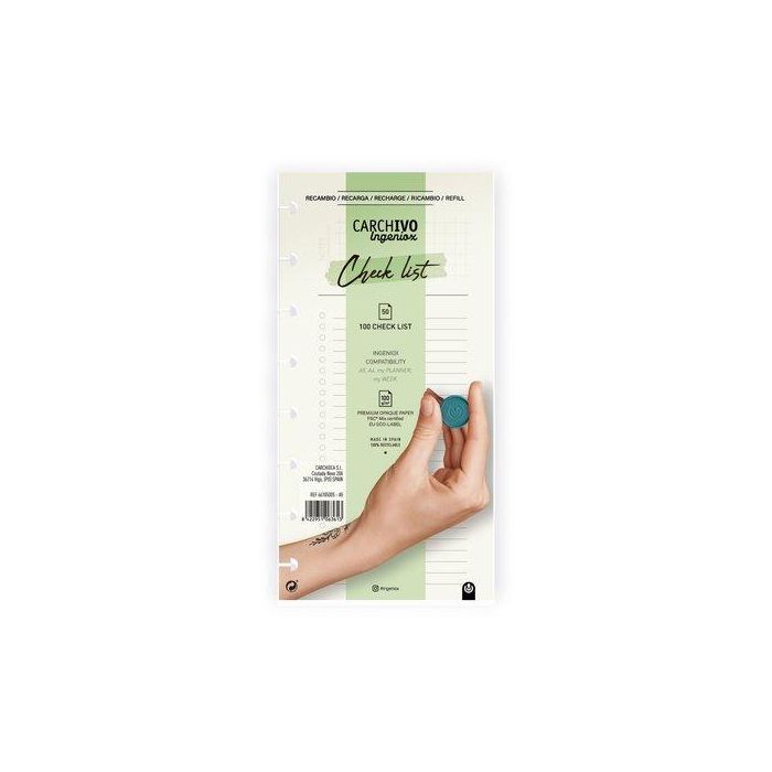 Carchivo Recambio Ingeniox Checklist 50 Hojas para Agendas A4 y A5 Papel Premium Opaque FSC Mix y EU ECO-LABEL