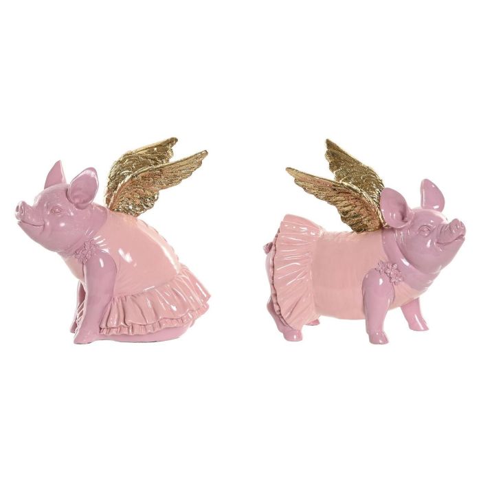 DKD Home Decor Figura de Cerdo Moderno de Resina Rosa 11 x 17 x 19 cm (2 Unidades) DKD Home Decor Figura de Cerdo Moderno de Resina Rosa 11 x 17 x 19 cm (2 Unidades)
