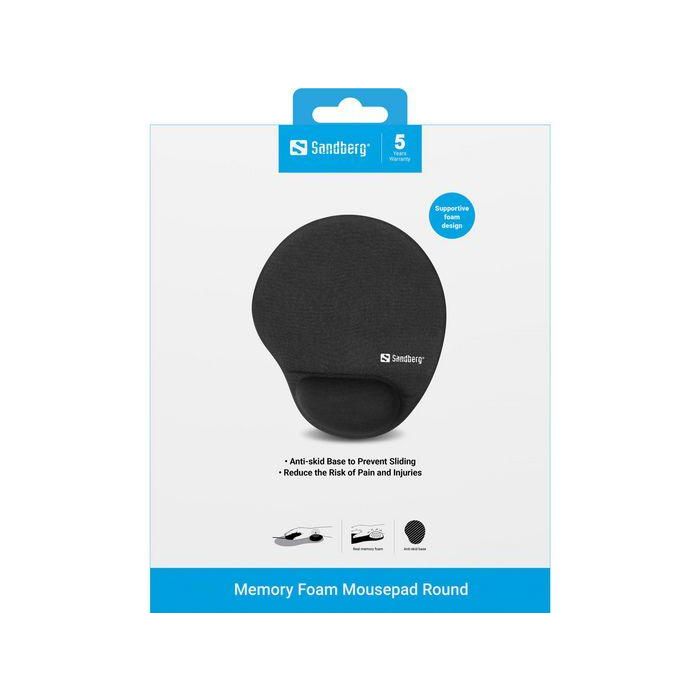 Sandberg Alfombrilla Ratón Redonda con Soporte Muñeca Memory Foam | Descanso Confortable 1