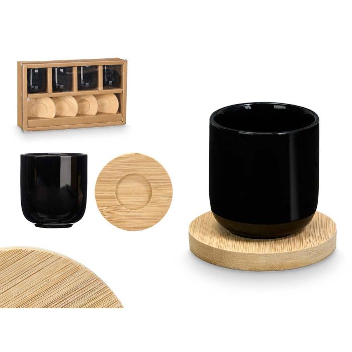 Kinvara Set 4 Vasos de Café de Porcelana Negra con Posavasos de Bambú, Capacidad 95 ml, Taza 5.5x6.5 cm, Posavasos 8x1 cm (12 Unidades) Kinvara Set 4 Vasos de Café de Porcelana Negra con Posavasos de Bambú, Capacidad 95 ml, Taza 5.5x6.5 cm, Posavasos 8x1 cm (12 Unidades)