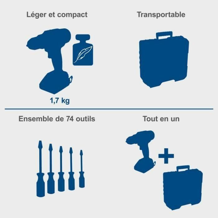 Taladro-destornillador SCHEPPACH - 20V IXES - Portabrocas 50 Nm 13mm + 2 baterías + cargador + 74 accesorios + Caja - C-DTB74/2-X 3 Taladro-destornillador SCHEPPACH - 20V IXES - Portabrocas 50 Nm 13mm + 2 baterías + cargador + 74 accesorios + Caja - C-DTB74/2-X 3