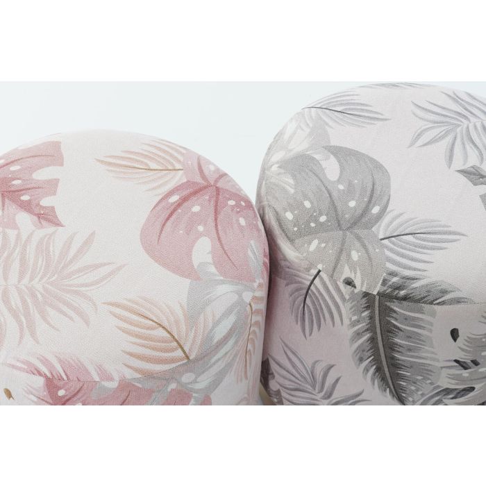 DKD Home Decor Reposapiés Puff Tropical con Hojas Coral y Gris, Poliester y Madera, 35x35x35 cm, Set de 2 Unidades 1 DKD Home Decor Reposapiés Puff Tropical con Hojas Coral y Gris, Poliester y Madera, 35x35x35 cm, Set de 2 Unidades 1