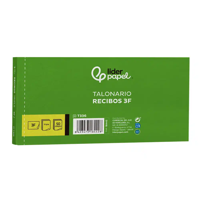 Liderpapel Talonario Recibos 3/fº Apaisado Original con Matriz y 2 Copias 4