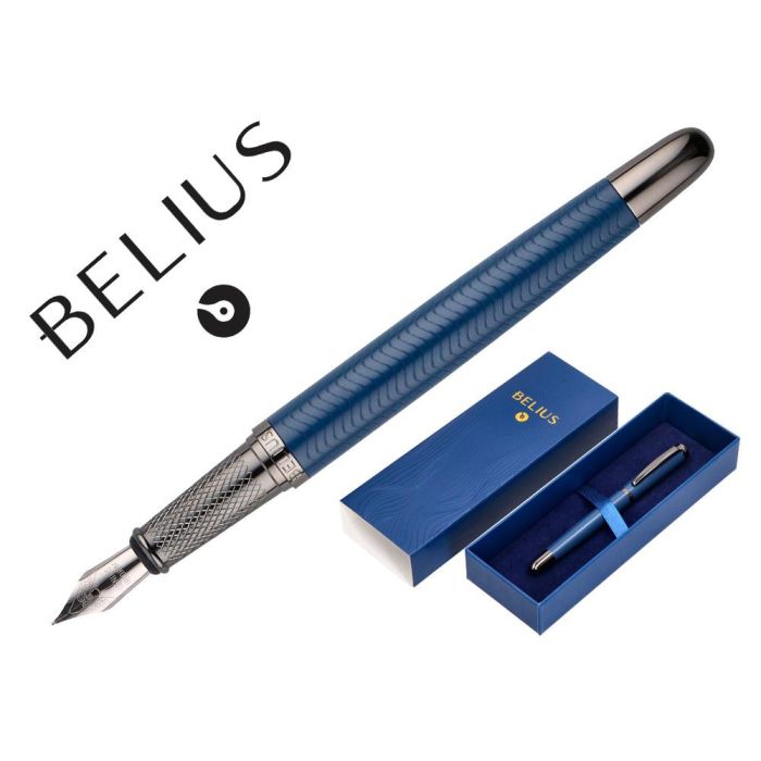 Pluma Belius Neptuno Aluminio Textura Wavy Color Azul Marino Tinta Azul Caja De Diseño