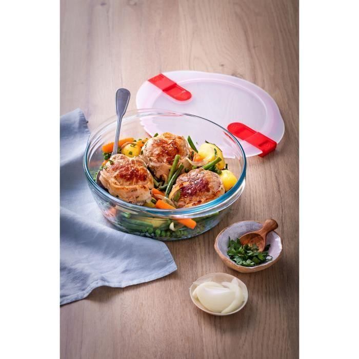 Pyrex PYR3426470284547 Juego de 3 Fiambreras Cook & Heat Vidrio Redondas con Válvulas de Vapor Aptas Microondas 1.1 L 5