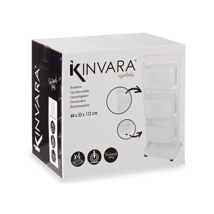 Kinvara Verdulero Plástico 3 Alturas con Ruedas, Blanco, 33x11.2x42 cm 2