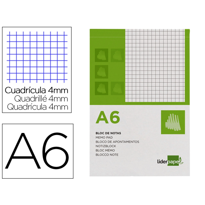 Liderpapel Bloc de Notas A6 Cuadro 4mm 80 Hojas 60g/m² Perforado 0 Liderpapel Bloc de Notas A6 Cuadro 4mm 80 Hojas 60g/m² Perforado 0
