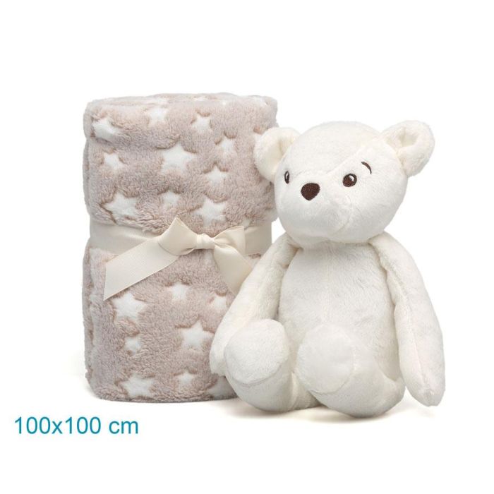 Oso De Peluche Blanco Con Mantita De Estrellas 2