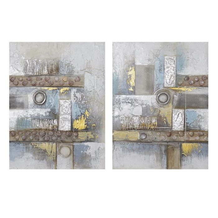 DKD Home Decor Cuadro Moderno Abstracto Gris y Azul 80x60 cm con 3 cm de Profundidad, de Lienzo y MDF, Pack de 2 Unidades