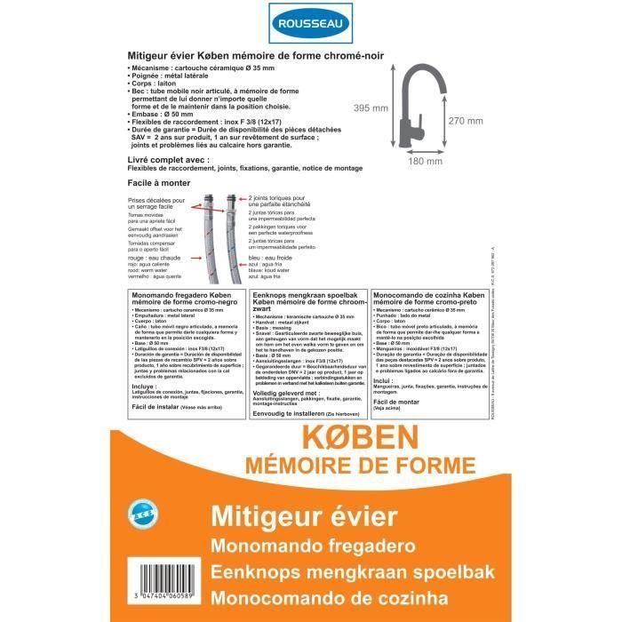 ROUSSEAU Grifo de cocina mezclador Køben - Sin ducha - Forma de memoria - Gris y negro 4 ROUSSEAU Grifo de cocina mezclador Køben - Sin ducha - Forma de memoria - Gris y negro 4