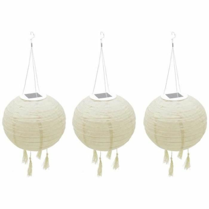 Lumisky LUM3760093541817 Juego de 3 faroles solares Himalaya Ø30cm Beige, crema y boda festiva LED blanco cálido