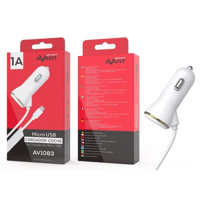 AVANT CONNECT Cargador de Coche 1A con Cable Micro USB - Blanco