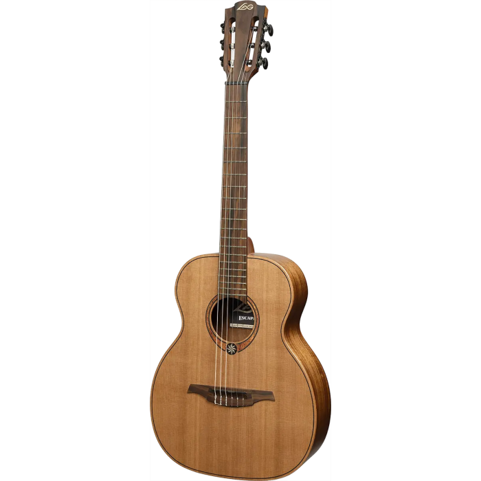 LAG Guitarra Acústica Escapade Nylon A/E- Natural Travel Clásica Electrocústica, Tapa Cedro Rojo Macizo, Acabado Satinado 1