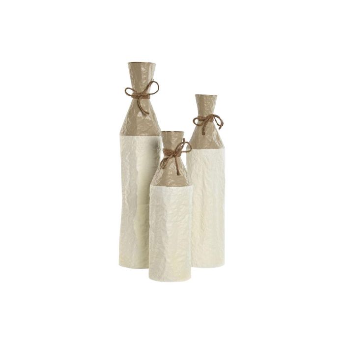 Set de 3 Jarrones Home ESPRIT Blanco Dorado Metal 14 x 14 x 67 cm (3 Piezas) 1 Set de 3 Jarrones Home ESPRIT Blanco Dorado Metal 14 x 14 x 67 cm (3 Piezas) 1