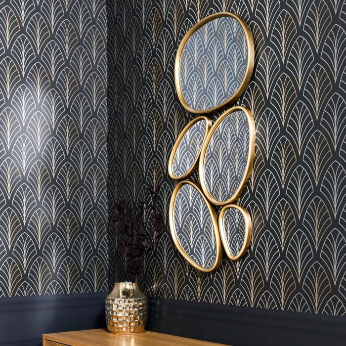 Home Deco Factory Juego de 5 Espejos Decorativos de Pared con Forma Orgánica Dorados de Vidrio y Poliestireno 6