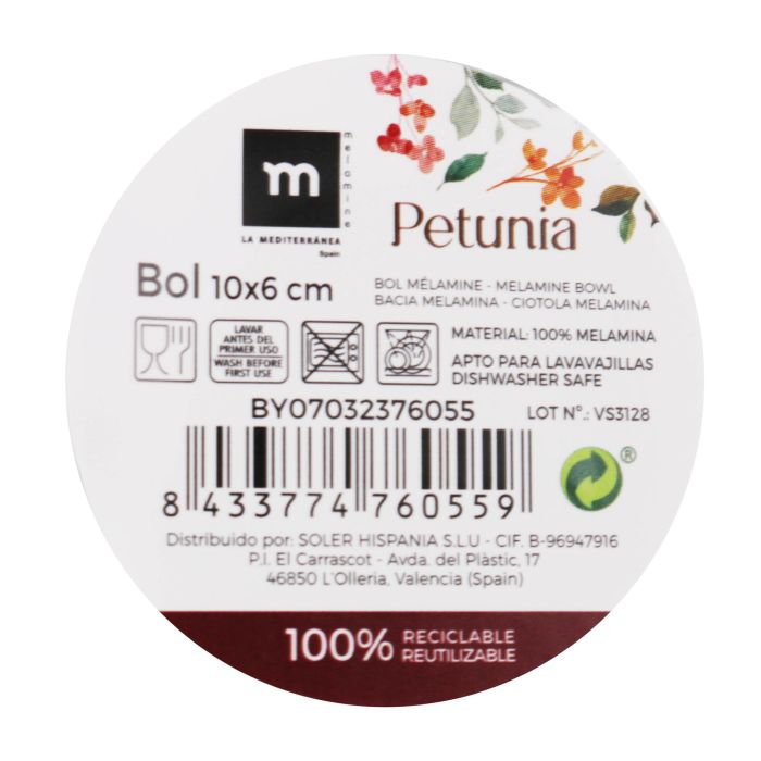 Bol de melamina Petunia 10x6 cm brillo - La Mediterranea (24 Unidades) Bol de melamina Petunia 10x6 cm brillo - La Mediterranea (24 Unidades)