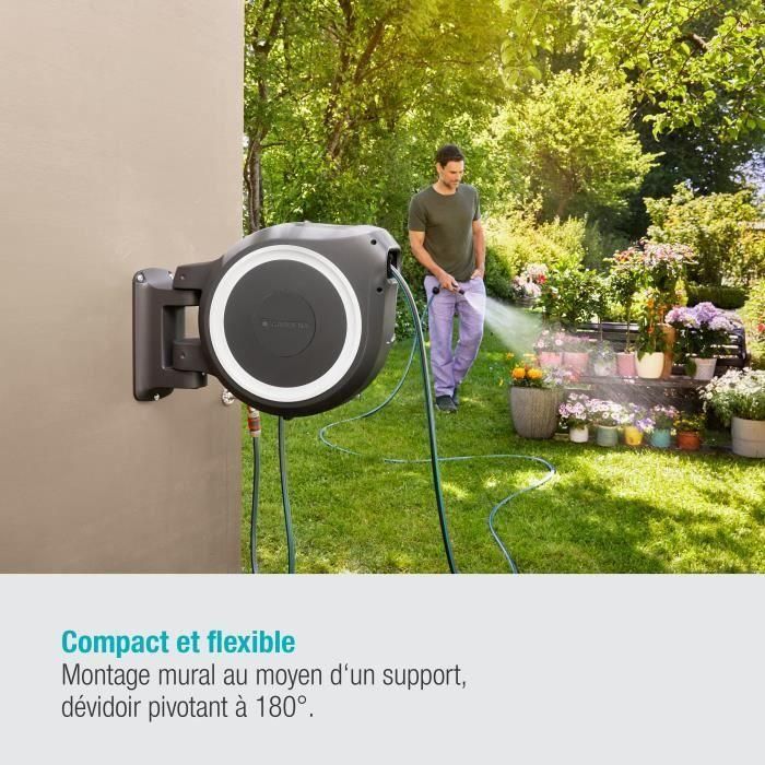 GARDENA Enrollador de manguera automático de pared RollUp M / L 25 m con borde blanco 2 GARDENA Enrollador de manguera automático de pared RollUp M / L 25 m con borde blanco 2