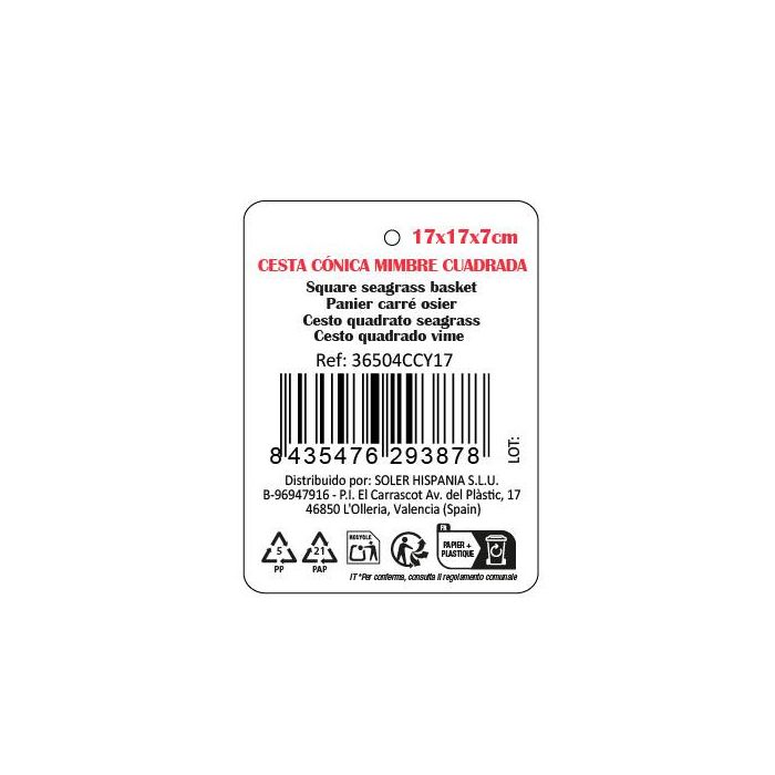 Inde Cesta Cónica de Mimbre Cuadrada 17x17x7 cm (18 Unidades) 4