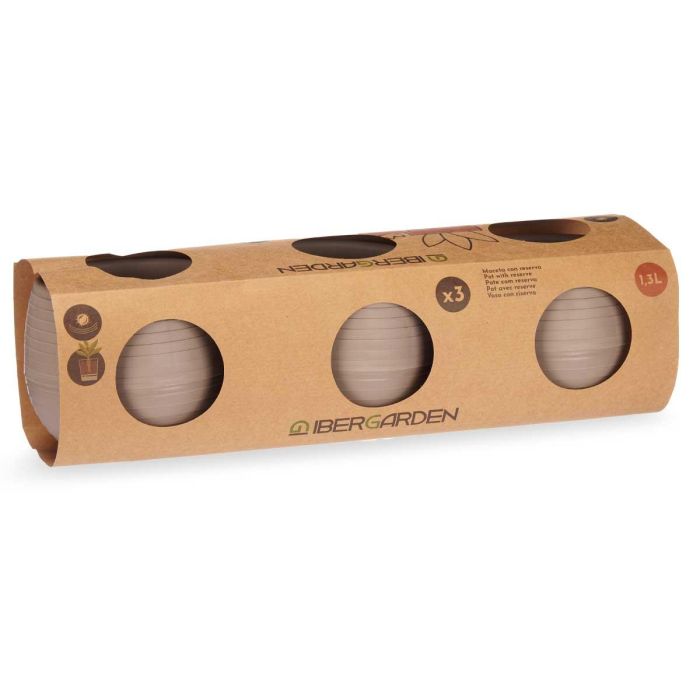 Set 3 Macetas con Reserva de Agua 13 cm Taupe - Ibergarden (4 Unidades) 2 Set 3 Macetas con Reserva de Agua 13 cm Taupe - Ibergarden (4 Unidades) 2