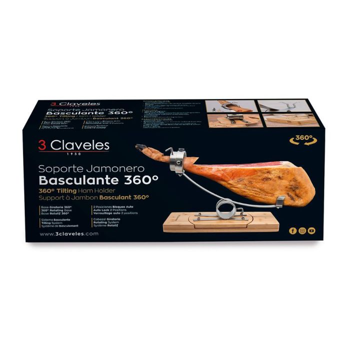 3 Claveles Jamonero basculante con base giratoria 360°, bloqueo automático y cabezal giratorio 2