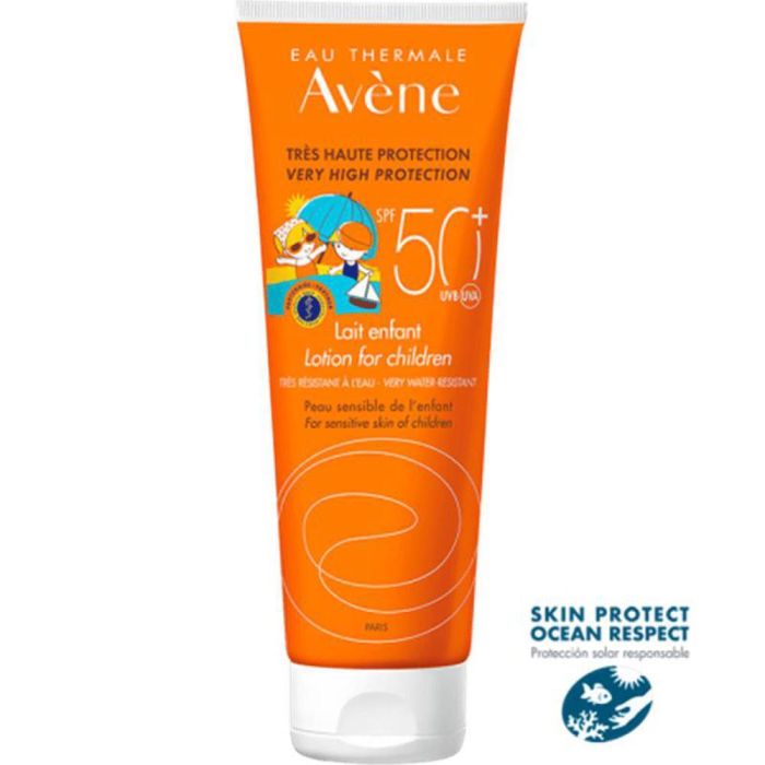 Avène Leche Solar Niños SPF50+ Muy Alta Protección Pieles Sensibles, Resistente al Agua, Sin Efecto Blanco 250 ml