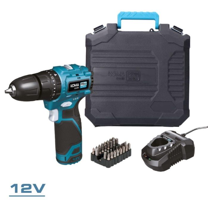 Koma Tools Taladro Percutor Brushless 12V 12v-tpb-k con Batería y Cargador, Mandril 10mm, 32Nm, Incluye Maletín y Accesorios 1