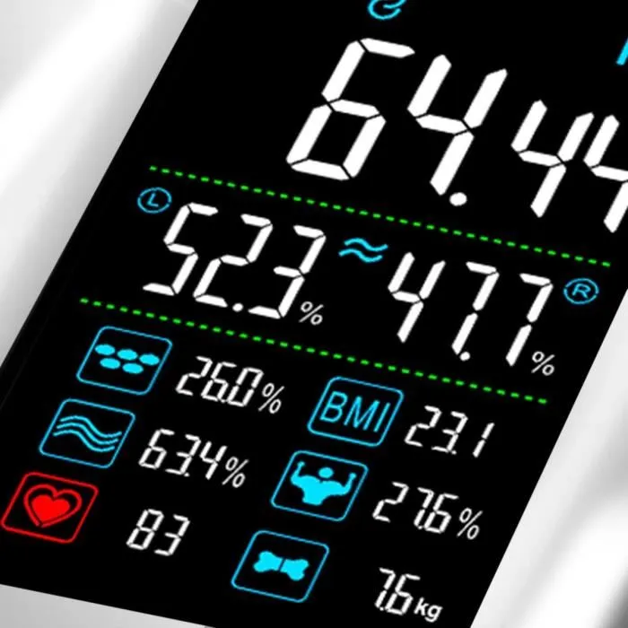Little Balance Báscula blanca conectada 180kg / 100g Peso IMC Grasa Agua Músculos Frecuencia Cardíaca Bluetooth Pantalla XXL 3