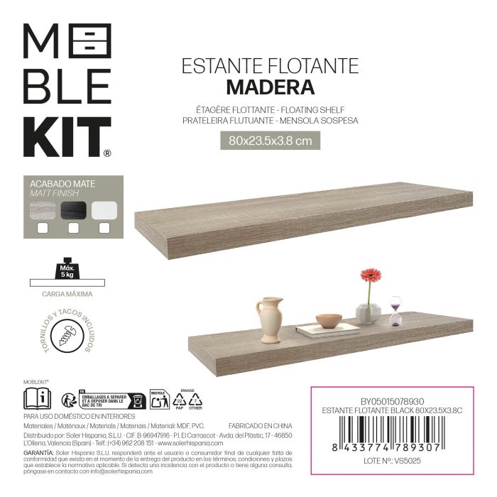 Estante Flotante Black 80X23.5X3.8C Moblekit (6 Unidades) 3 Estante Flotante Black 80X23.5X3.8C Moblekit (6 Unidades) 3
