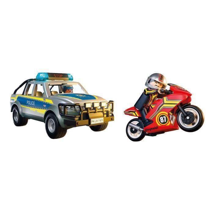 Playmobil 71875 Pick Up Persecución Policial con Moto y Luces. Coche Patrulla con Trampa de Clavos para Niños +4 Años 2