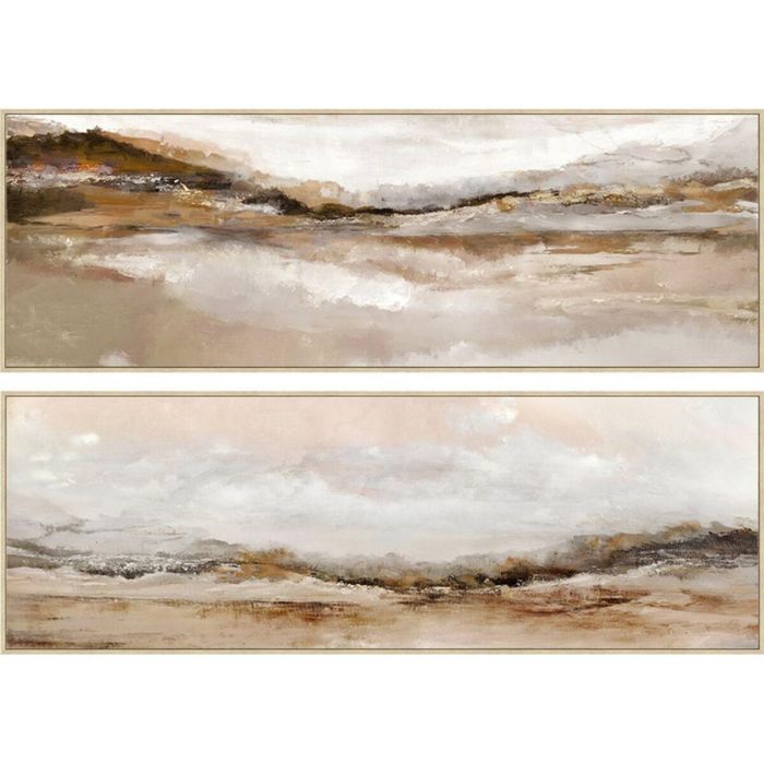 DKD Home Decor Juego de 2 Cuadros Modernos Paisaje Marron Blanco con Lienzo y Marco PS 153x53x4.3 cm