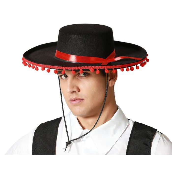 Sombrero De Cordobés Andaluz Negro Rojo