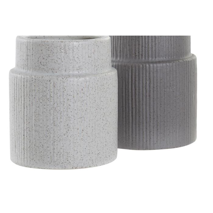 DKD Home Decor Vaso Scandi de Gres Colección Blanco y Gris Pro Design Gris Claro/Oscuro 8x10.5x8 cm - Set de 6 Unidades 1