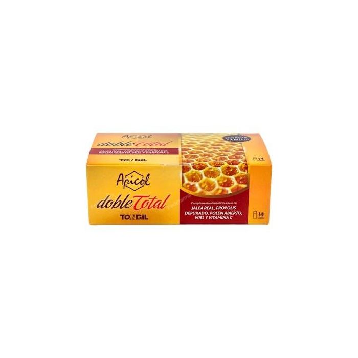 TONGIL Apicol Doble Total, Jalea Real, Propóleo, Polen, Miel y Vitamina C, Reduce Fatiga y Cansancio, 14 Ampollas