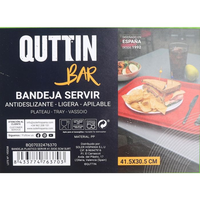 Bandeja de plástico para servicio 41.5x30.5 cm - My Bar (24 Unidades) 10 Bandeja de plástico para servicio 41.5x30.5 cm - My Bar (24 Unidades) 10