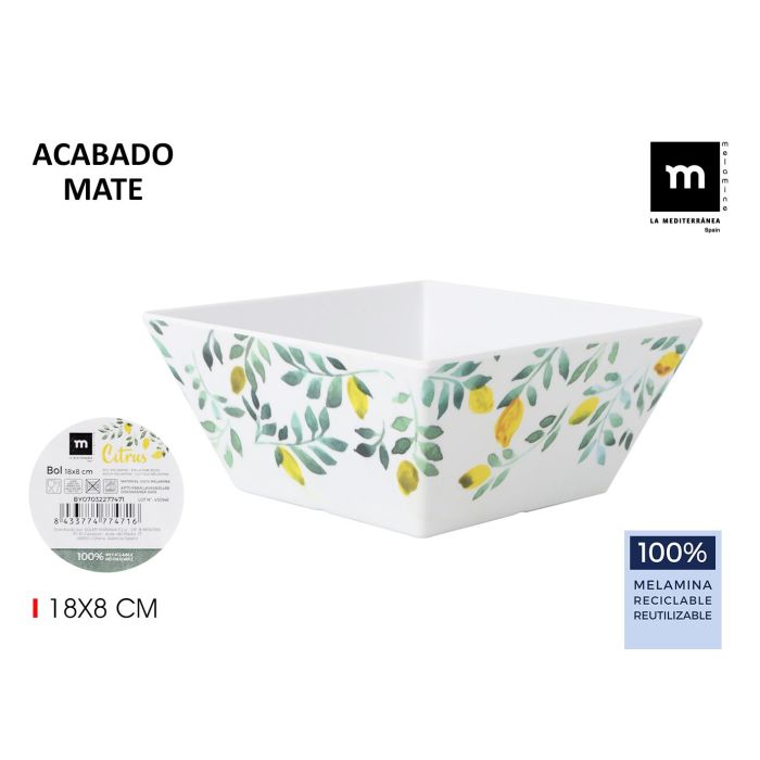 La Mediterranea Bol de Melamina Mate Colección Citrus 18 x 8 cm (24 Unidades)