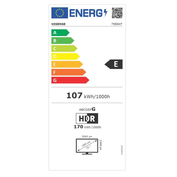 Hisense 75E6NT - Televisor Smart TV 4K Ultra HD 75" (189 cm) LED, VIDAA, HDR10+, Dolby Vision, 60 Hz, 3x HDMI, WiFi, Bluetooth, Negro 11
