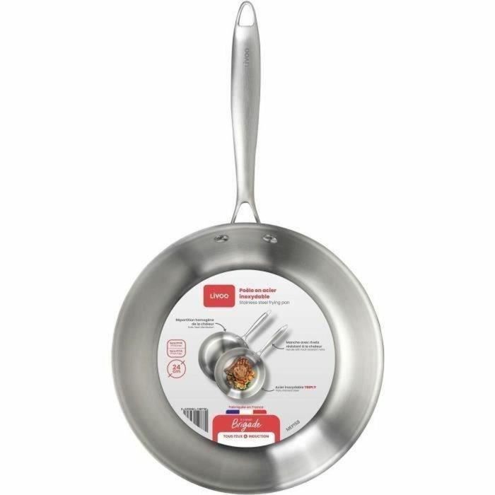 Livoo MEP158 Sartén Brigade de Acero Inoxidable 24 cm, Apta Todo Tipo de Fuegos, Inducción, Fabricada en Francia 2