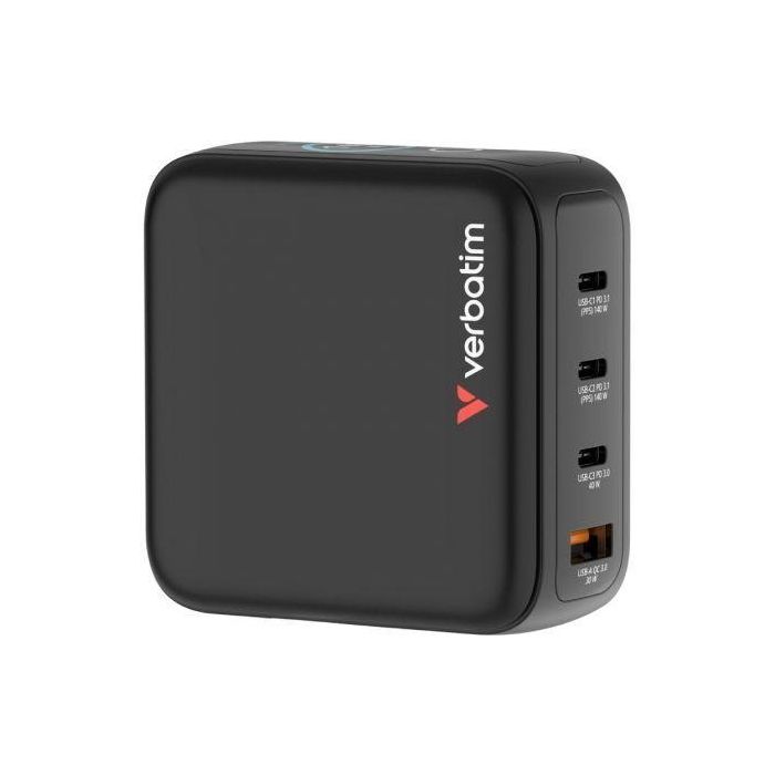 Verbatim Cargador de Pared Universal GaN Mini 140W con Pantalla, 3xUSB-C, 1xUSB-A, Universal 100-240V, Ref. 30240 0 Verbatim Cargador de Pared Universal GaN Mini 140W con Pantalla, 3xUSB-C, 1xUSB-A, Universal 100-240V, Ref. 30240 0