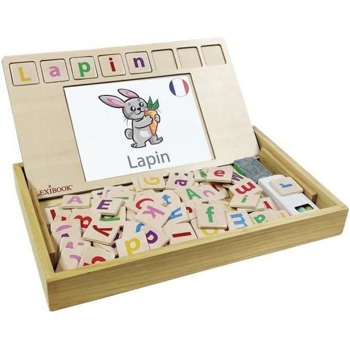 Lexibook Escuela de Palabras Bilingüe Francés Inglés Bio Toys - Juego Educativo de Madera 50 Tarjetas Vocabulario +3 Años