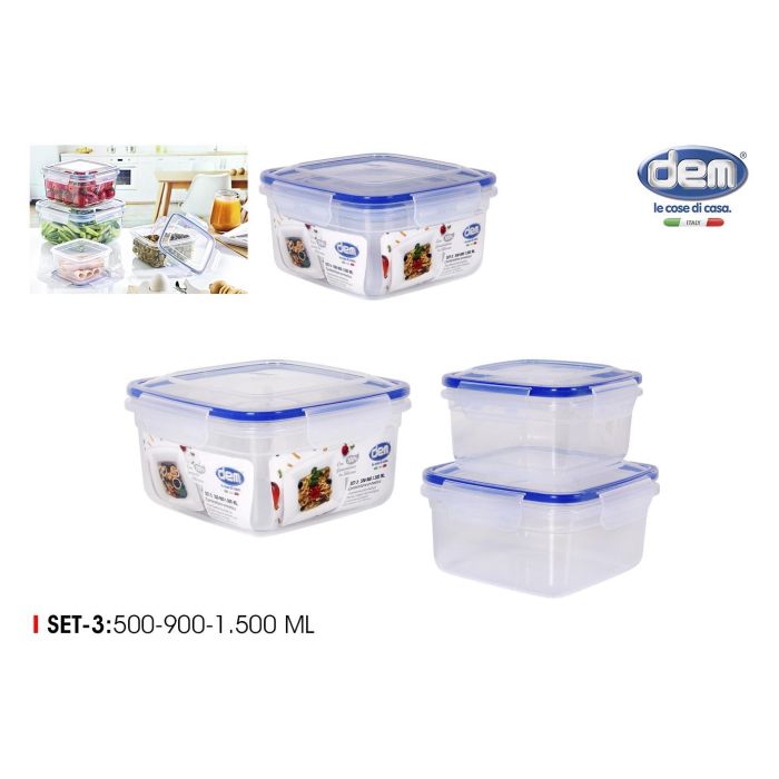 Set de 3 fiambreras herméticas Dem - 500, 900, 1500 ml (6 Unidades) Set de 3 fiambreras herméticas Dem - 500, 900, 1500 ml (6 Unidades)
