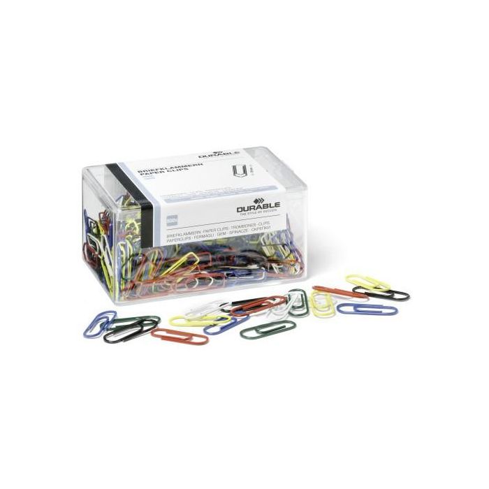 DURABLE 124100 - Clips/Grapas de Colores Surtidos, 26mm, Multicolor, Paquete de 500 Unidades