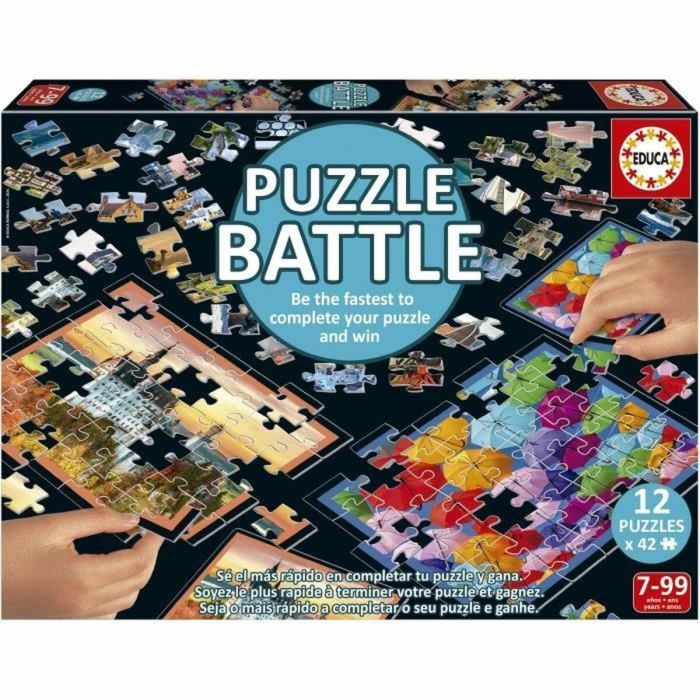 Educa EDU1748018681478 Puzzle Battle Travel 12 Puzzles 42 Piezas Temática Viajes y Mapas