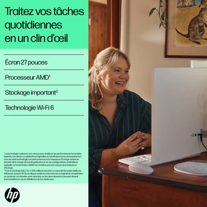 HP PC Todo en Uno HP 27-cr0075nf, Pantalla FHD IPS 27", Procesador AMD Ryzen 5 7520U, 16GB RAM, 512GB SSD, Teclado y Ratón Inalámbricos, Windows 11