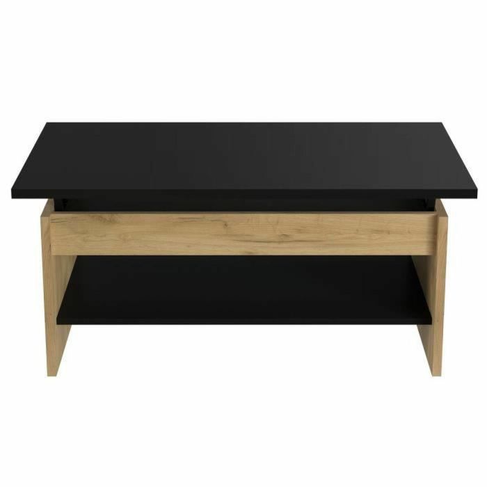 HAPPY Mesa de centro elevable - Decoración en roble y negro - L 100 x P 50 x H 44 cm 2 HAPPY Mesa de centro elevable - Decoración en roble y negro - L 100 x P 50 x H 44 cm 2