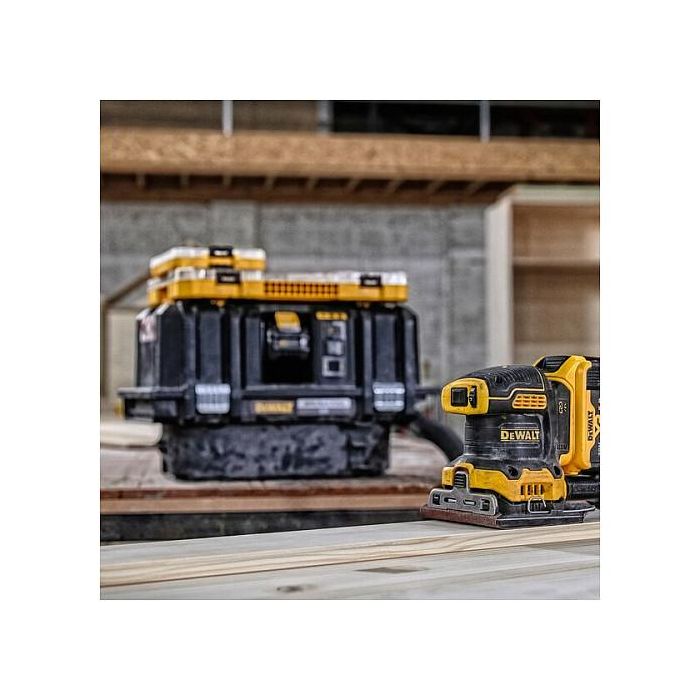 DeWALT DCW200NT-XJ Lijadora de Hoja Orbital a Batería 18V sin Escobillas, Velocidad Variable 8000-13500 OPM, Ø Orbital 1.6 mm, Incluye Adaptador para Aspiración 6